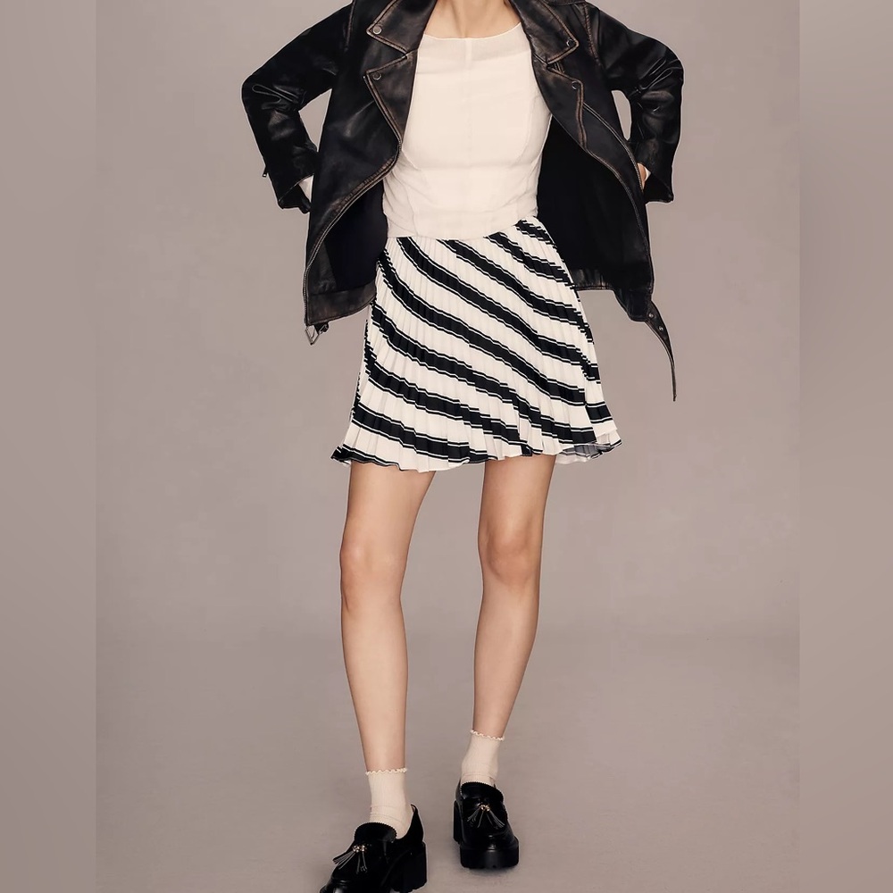 Anthropologie Black and White Striped Skater Skirt
